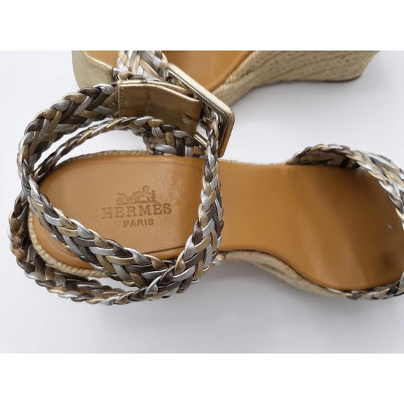 *SOLD*HERMES SOFIA METALLIC BRAIDED STRAP WEDGES - Picture 9 of 11